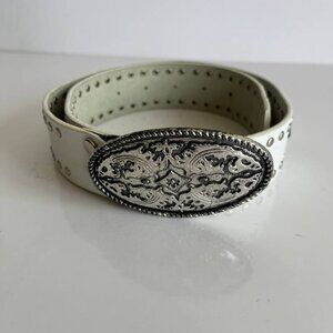 Lady Stetson White Leather Western Belt with Studs & Ornate Buckle size S